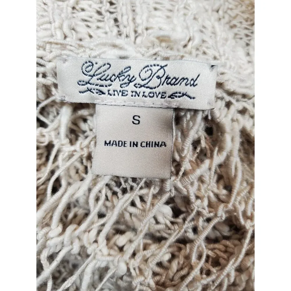 LUCKY BRAND Womens Small Open Front Cardigan Sweater Ivory Crochet Bohemian Boho - Picture 7 of 9